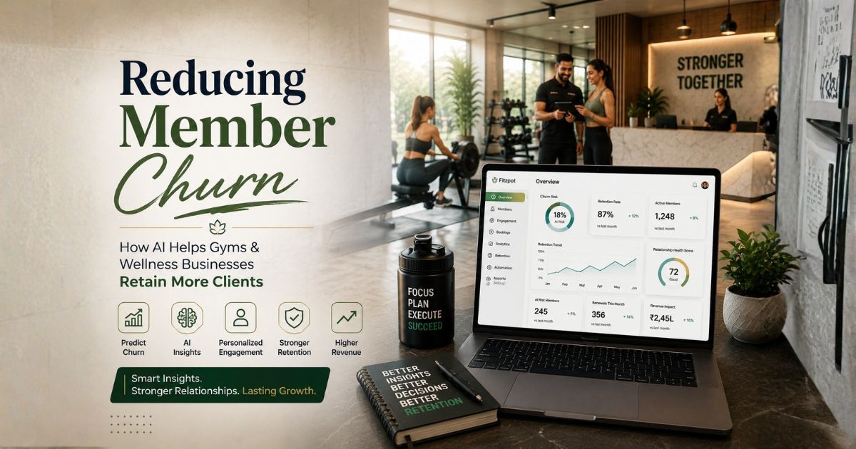    AI-powered retention dashboard showing predictive analytics, relationship health scores, and client engagement tools for gyms and wellness businesses.